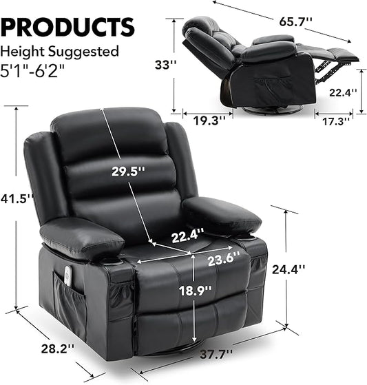 Oversized Recliner Chairs for Adults, 360° Swivel Rocking Recliner with Heat and Massage Lazy Boy Recliner,Recliner Chairs Single Sofa Seat with Cup Holders