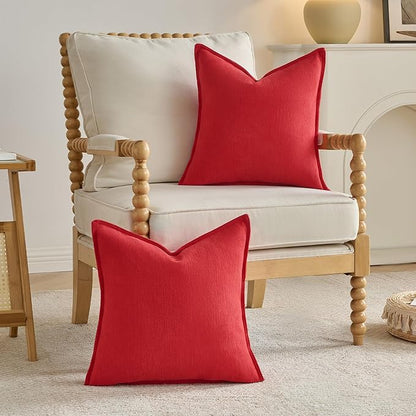 FUTEI Christmas Red Chenille Throw Pillow Covers 20x20 Inch Set of 2,Edges Double-Stitched Cushion Cases,Modern Home Decor for Couch Living Room