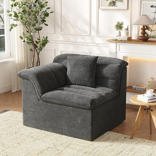 44" Cloud Sectional Couch with Single Arm, Modern Compressed Sofa, Comfy Sleeper Sofa, Corduroy Upholstered Couches for Small Space/Apartment, No Assembly Required, Dark Gray, Left Side