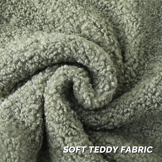 FUTEI Sage Green Throw Pillow Covers 22x22 Inch Set of 2,Furry Faux Fur Teddy Boucle Textured Cushion Covers,Soft Fluffy Decorative Pillow Case,Home Decor for Couch Bed Living Room Office Car
