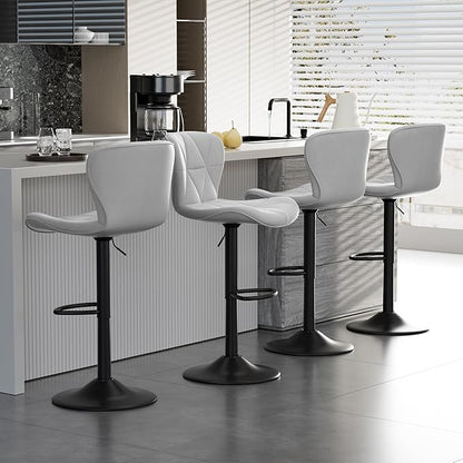 Bar Stools Set of 6,Adjustable Swivel Barstools, Faux Leather Bar Chairs,Upholstered Counter Height with High Backrest for Kitchen Island, Light Grey