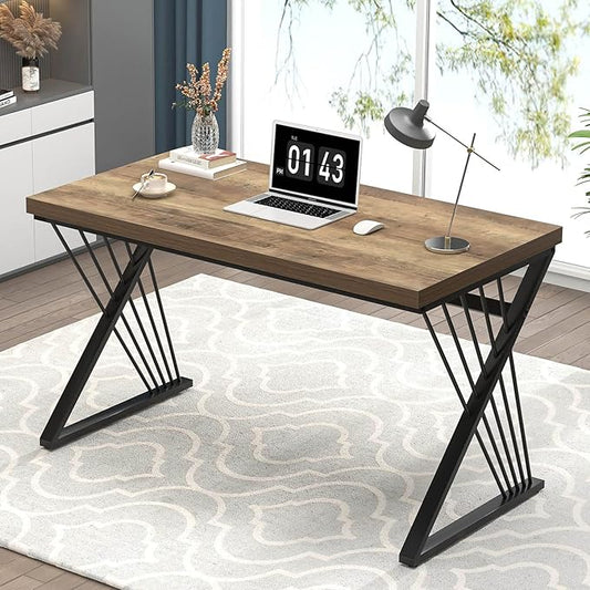 FOLUBAN Computer Desk, Modern Home Office Desk, Industrial Wood and Metal Study Writing Work PC Table for Bedroom Living Room, Rustic Oak, 47 Inch
