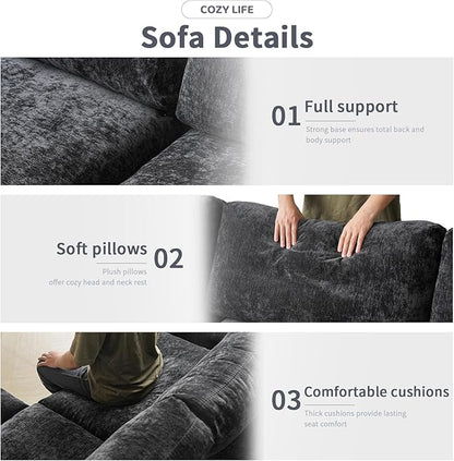 WJShome Cloud Sectional Couches for Living Room,67" Convertible Love Seat, 2 Seater Modular Sectional Sofa,Deep Seater Furniture Sets,Black