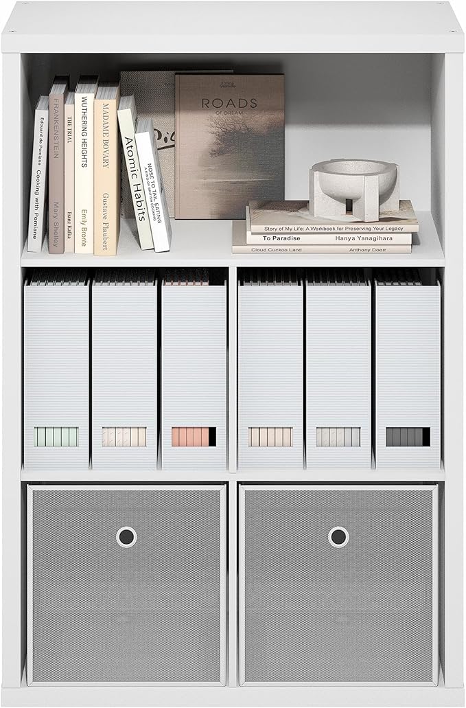 Furinno Cubicle Book Shelf, 5-Cube Bookshelf, Cube Storage Organizer Bookcase with Closed Back, 15.3 x 29.9 x 43.3, for Living Room, Bedroom, Home Office, White