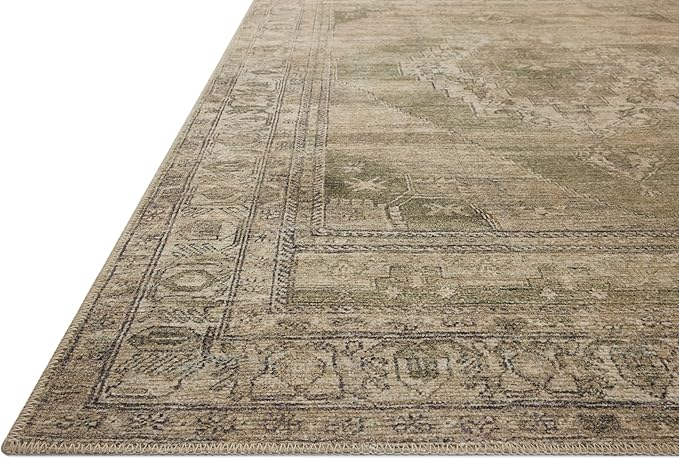 Loloi Amber Lewis Cambria Collection CBR-03 Sand/Olive 7'-6" x 9'-6" Area Rug Jute, Neutral, Vintage Style, Antique Tone, Living, Bedroom, Dining, Carpet