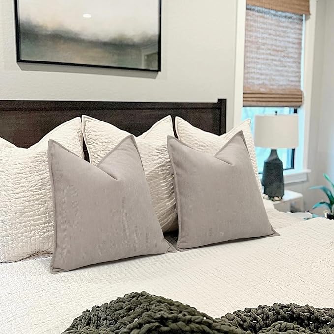 ZWJD Gray Pillow Covers 20x20 Set of 2 Chenille Pillow Covers with Elegant Design Soft and Luxurious Decorative Throw Pillows for Couch, Bed, and Home Decor