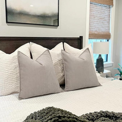 ZWJD Gray Pillow Covers 20x20 Set of 2 Chenille Pillow Covers with Elegant Design Soft and Luxurious Decorative Throw Pillows for Couch, Bed, and Home Decor