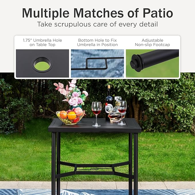 PHI VILLA 3PCS Patio Bar Set, Metal Bar Height Table and 2 Counter Height Swivel Chairs with Textilene Fabric and Thickened Black Metal Frame,High Patio Furniture for Garden,Yard