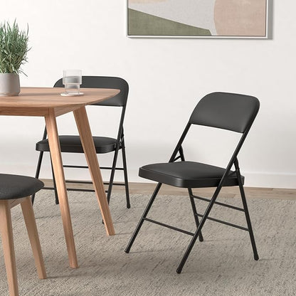 Amazing for less Pack of 2 (Fabric/Vinyl) Steel Frame Metal Foam Padded Folding Chairs (Black, Gray, White) (2-Pack - Vinyl Black)