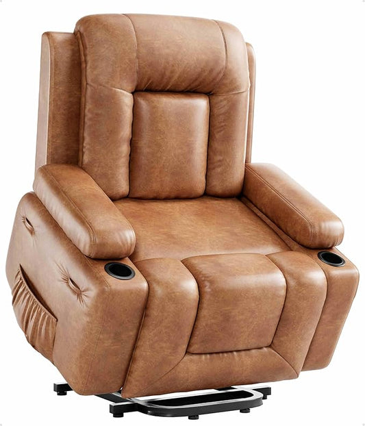 GarveeHome Oversized Wide Power Lift Recliner Chair - Heat and Massage, Faux PU Leather, Adjustable Back and Legs, Electric Lift Chair Designed for The Elderly and People with Mobility impaired