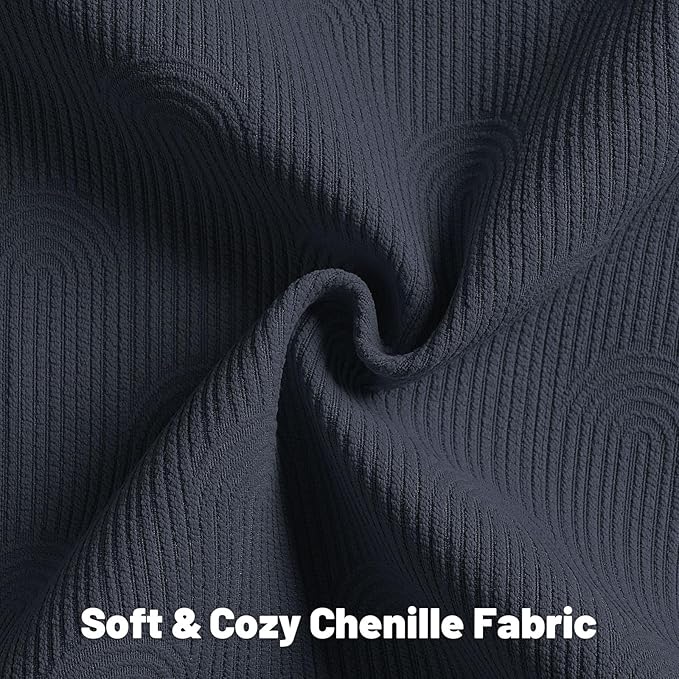 FUTEI Navy Blue Chenille Decorative Throw Pillow Covers 22x22 Inch Set of 2,Soft Cozy Striped Geometric Patterns Cushion Cases,Modern Home Decor for Couch Bed Living Room