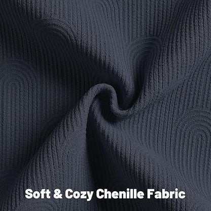 FUTEI Navy Blue Chenille Decorative Throw Pillow Covers 16x16 Inch Set of 2,Soft Cozy Striped Geometric Patterns Cushion Cases,Modern Home Decor for Couch Bed Living Room
