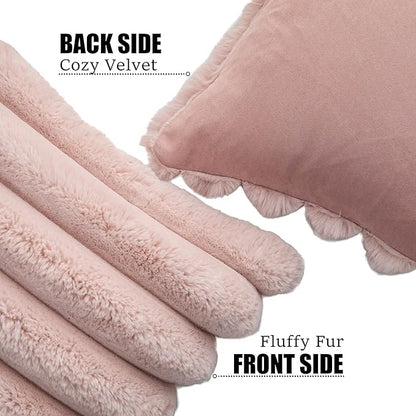 Neelvin Pink Faux Fur Cozy Soft Striped Decorative Throw Pillow Covers 20x20 inch Set of 2,Velvet Pillowcase Cushion Case for Sofa Couch