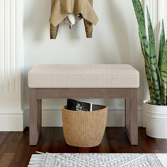 SIMPLIHOME Milltown 27 inch Wide Contemporary Rectangle Footstool Ottoman Bench in Platinum Tweed Look Fabric, Assembled, for the Living Room and Bedroom