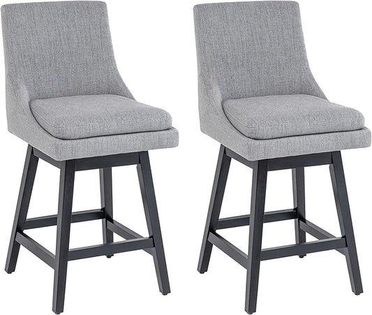 Bar Stools Set of 2, 26 Inch Upholstered Barstools with 14.2" High Back and Footrest, Swivel Counter Height Barstools for Kitchen Island Home Bar Performance Fabric Gray