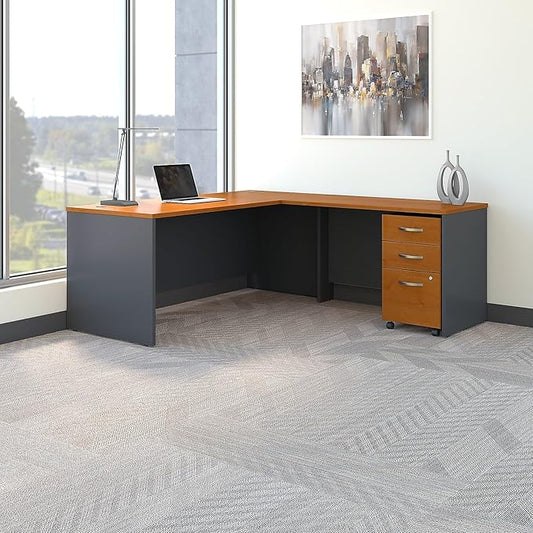 Bush Business Furniture Series C 72W L Shaped Desk with 48W Return and Mobile File Cabinet in Natural Cherry