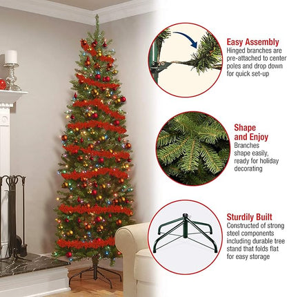 National Tree Company 7 ft Pre-Lit Kingswood Fir Slim Artificial Christmas Tree, 300 Multicolor Lights, 892 Tips, Includes Stand, Green