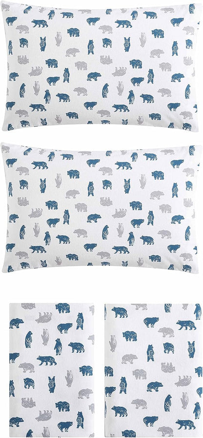 Eddie Bauer- King Sheet Set, Cotton Flannel Bedding Set, Brushed for Extra Softness, Cozy Home Décor (Bear Mountain Grey, King)