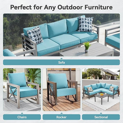 Luxury 6" Outdoor Cushions for Patio Furniture, 24x24x6" Thick Seat Cushion Set of 7, Fade Resistant Couch Chair Replacement Cushions High Density Deep Wicker Chair Cushion w/ Removable Cover, Teal