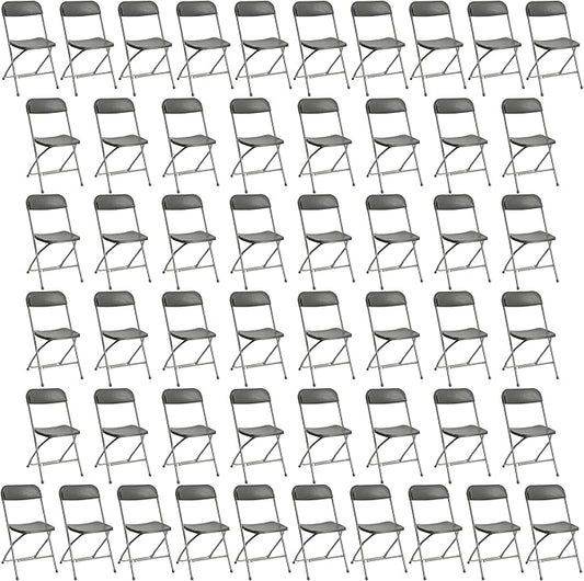 50 Pack Plastic Folding Chairs, Portable Party Chairs, Stackable Commercial Seats with Steel Frame for Home Office Wedding Party Indoor Outdoor Events Chairs, 350lbs Capacity,Gray