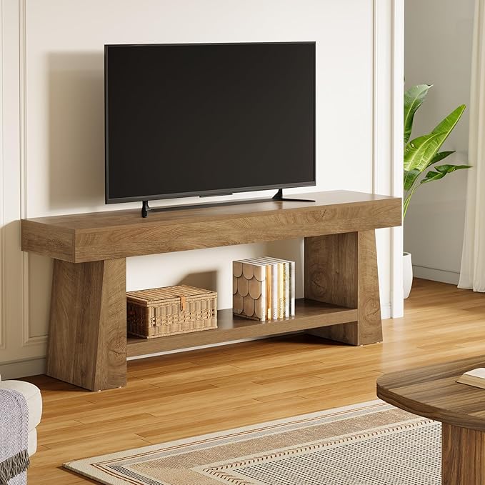 Tribesigns 63-Inch TV Stand for 55/60/65/70-Inch TVs, Farmhouse Entertainment Center with 2-Tier Storage Shelf, Long Wooden Media Console Table for Living Room, Bedroom, Brown