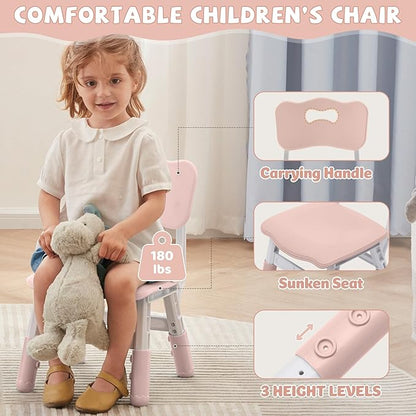 Adjustable Kids Table Chairs Set – Graffiti Desktop, Multi-Activity Height-Adjustable Toddler Study Desk for Ages 3-8 – Ideal for Home, Classroom, Daycare (B-Pink, 4 Chairs-47.2" L x 23.6" W)