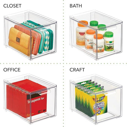 mDesign Plastic Closet Organizer Bin w/Pull Out Drawer - Slim Stackable Storage for Closet - Organization for Accessories, Bags, Totes, Small Linens, and More - Lumiere Collection - Clear