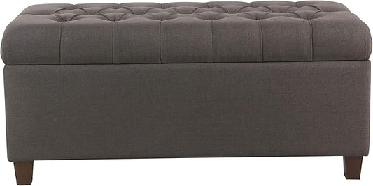 Homepop Home Decor | Tufted Ainsley Button Storage Ottoman Bench with Hinged Lid | Ottoman Bench with Storage for Living Room & Bedroom, Charcoal Gray 18x40x18 inches