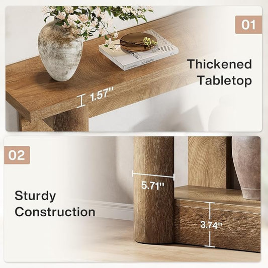 Tribesigns 63" Narrow Console Table, 2-Tier Storage Long Entryway Table, Sofa Foyer Furniture for Living Room, Entrance, Hallway, Light Brown