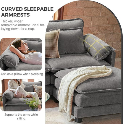 ELUCHANG 113" Modular Sectional Sofa, Comfy Cloud Couch, L Shaped Deep Seat Sofa Couches for Living Room, 4-Seater Modern Sofa with Movable Ottoman, DIY Combination - Chenille Light Grey