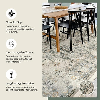 RUGGABLE Washable Vintage Area Rug – Kamran Hazel 2x3, Stain-Resistant, Non-Slip – Small Machine Washable Rugs for Living Room, Bedroom, Hallway, Entryway & Bathroom–with Cushioned Pad