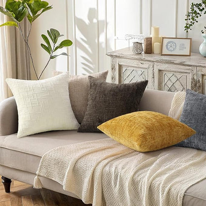 decorUhome Oatmeal Chenille Throw Pillow Covers 26x26 Set of 2 Thick Textured Slubby Couch Pillow Covers Farmhouse Accent Modern Neutral Decorative Pillow Cases for Bed Sofa Living Room