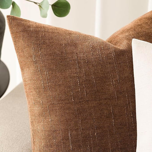 Foindtower Pack of 2 Soft Textured Throw Decorative Pillow Covers Lumbar Accent Solid Cushion Cover Cozy Farmhouse Pillow Case with Zippe for Couch Sofa Bed Living Room 12x20 Inch, Bronze