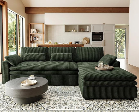 Belffin Large Modular Sectional Sofa with Deep Chaise, 104" Corduroy L Shaped Couch with 9" Soft Dual-Layer Seats Cushion for Living Room, Apartment, Green