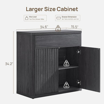 SICOTAS Buffet Cabinet with Storage - Accent Fluted Storage Cabinet with 6 Doors & 3 Drawers Sideboard Credenza Buffet Table Console Cabinets for Living Room Kitchen Dining Room Entryway Office