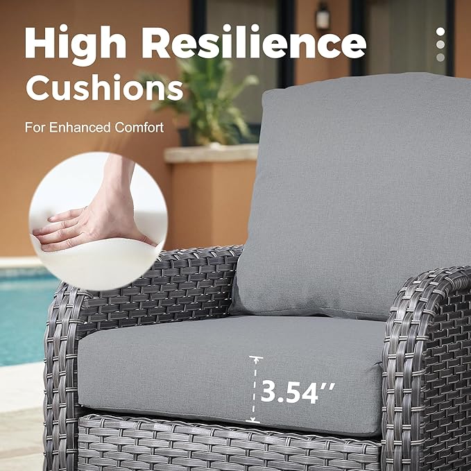 2 Pieces Wicker Patio Chairs - Outdoor Rattan Chairs Set of 2,All-Weather PE Wicker Dining Chair Set with High Back and Deep Seating for Deck Porch,Grey