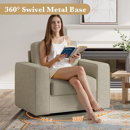 Swivel Accent Sofa Chair Set of 4, Modern Comfy Oversized Upholstered Cushion Back Armchair in Linen 1pcs for Living Room, Bedroom, Reading Room(Beige)
