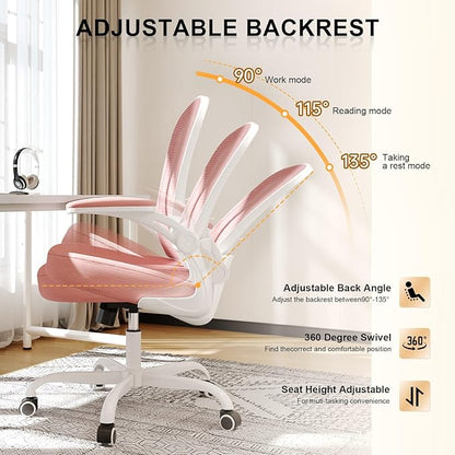 Synorla Office Chair, Ergonomic Desk Chairs 330LBS Capacity High Back Mesh Computer Chair with Flip-up Armrests, Comfy Work Chair with Adjustable Lumbar Support