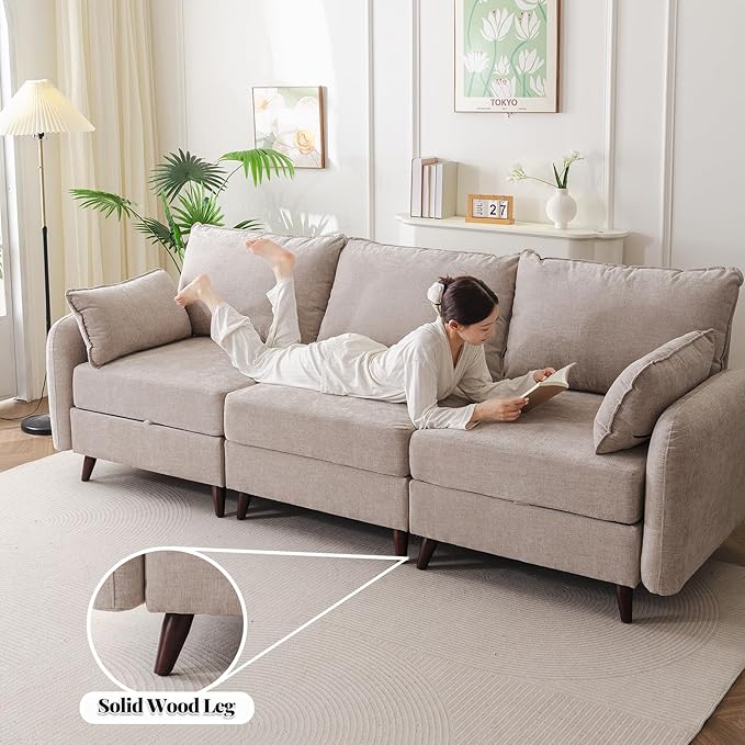 135'' Modular Sectional Sofa with All Seats Storage, Oversized L Shaped Couch for Living Room,4-Seater Comfy Cloud Couches with Movable Ottoman,Big Sectional for Bedroom,Velet,Khaki