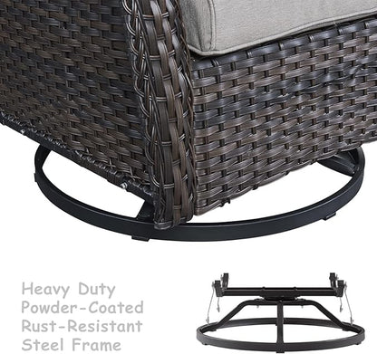 HUMMUH 5 Pieces Outdoor Furniture Patio Furniture Set Wicker Swivel Patio Chairs with 2 Seater Outdoor Sectional Sofa/Patio Loveseat with Ottomans, Brown/Grey
