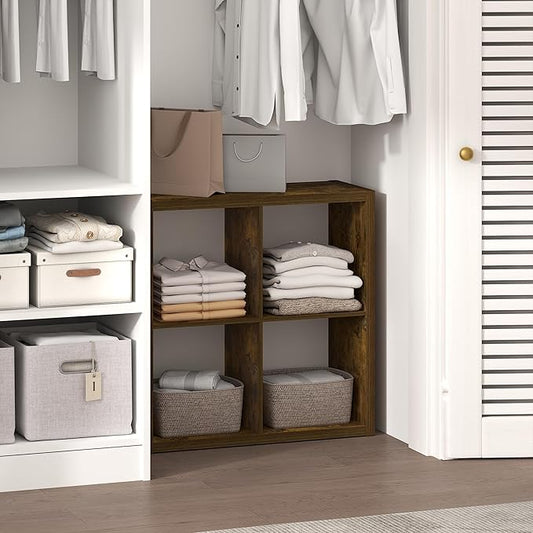 Furinno Cubic Closet Organizers and Storage, 4-Cube Closet Organizer, Open Shelf Closet Storage, Extra Thick Frame for Wardrobe, Bedroom, Living Room, Amber Pine
