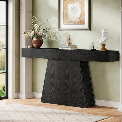 Tribesigns 63" Black Console Table, Farmhouse Entryway Table with Trapezoidal Base, Narrow Long Wood Sofa Table Behind Couch Table for Entrance, Hallway, Living Room, Black