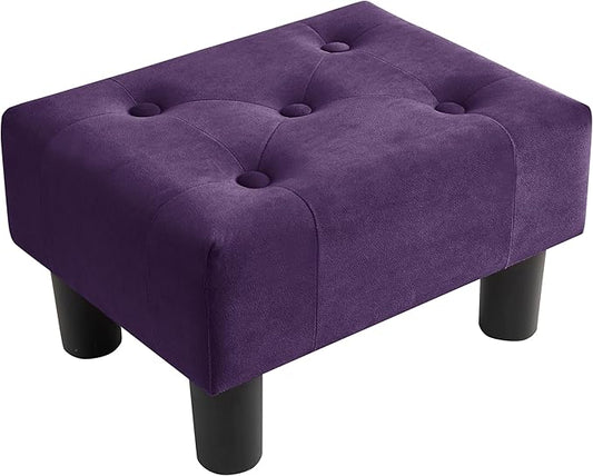 Poofzy Small Foot Stool Ottoman, Velvet Ottoman Foot Rest with Legs, Rectangle Foot Rest for Couch, Footstools and Ottomans Small for Living Room and Entryway (Purple)