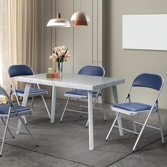 VINGLI 10 Pack Folding Chairs with Padded Seats, Metal Frame with Pu Leather Seat & Back, Capacity 350 lbs, Blue