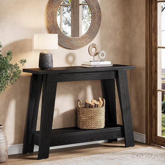 Tribesigns 41.3" Farmhouse Console Table, 2-Tier Wooden Entryway Table with Storage, Rustic Narrow Behind Couch for Living Room, Hallway, Foyer, Black