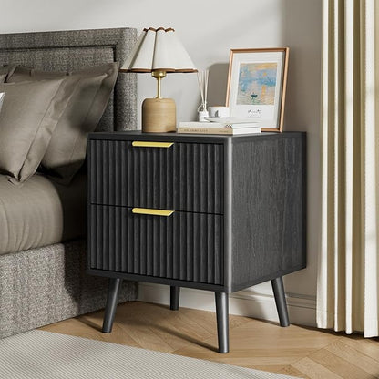 LYNSOM Fluted Dresser and Nightstand Sets 2 Piece, 2-Drawer Nightstands and 6-Drawers Dresser, Wood Bedroom Furniture Set for Home, Bedroom, Hallway, Black