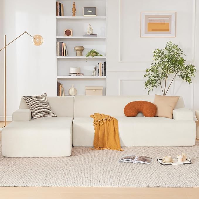 106" Modular Sectional Sofa, Boneless Couch Sponge Sectional Sofa for Living Room, High Density Sponges Cloud Couch,Modular L-Shape with Chaise, Beige