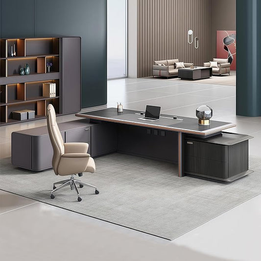 Modern Executive Desk, 118.1 inch L Shaped Desk with Storage, L Shape Corner Desk Drawers and Lockable Storage No Installation Required Without Display Racks and Bookshelves