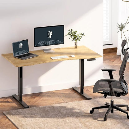 FlexiSpot E6 Bamboo 3-Stage Dual Motor 60 x 30 Electric Standing Desk Sit Stand Up Desk, Holds 220 lbs, Adjustable Height w/ Memory Presets, Solid Bamboo Curved Desktop & Black Frame, Ships in 2 Boxes