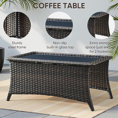 5-Piece Rotating Balcony Chair Set with 31-inch T-Shaped Wide backrest - Rattan Outdoor Rotating Balcony Chairs, Wide backrest Comfortable Outdoor Sliding Chair - Brown | Grey